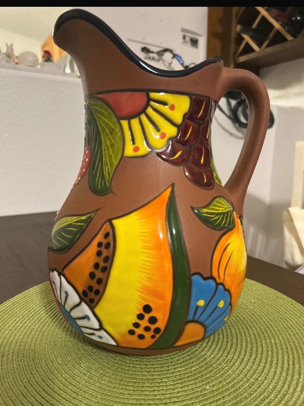 Hand-Painted Talavera Floral Pitcher - made in Mexic
